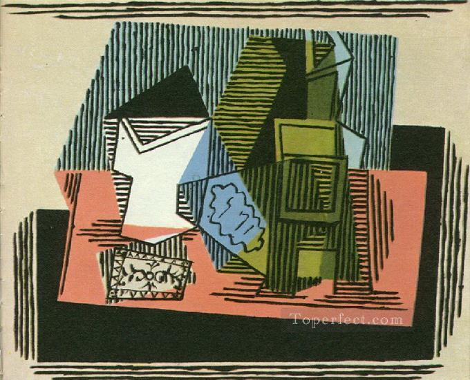 ガラス瓶とタバコの箱 1922 年キュビスト パブロ・ピカソ油絵